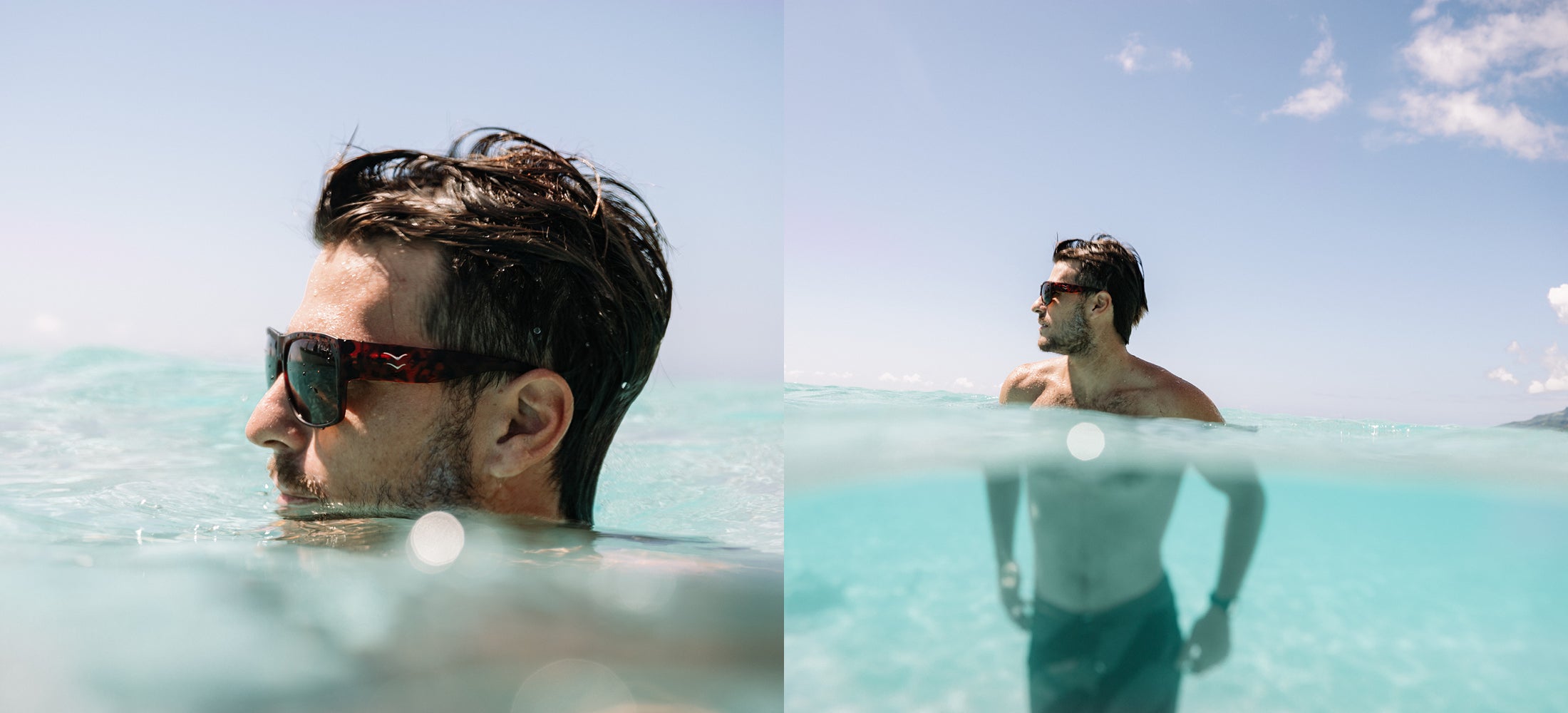 Aussie pro surfer Jack Robinson in the water wearing I-Sea sunglasses